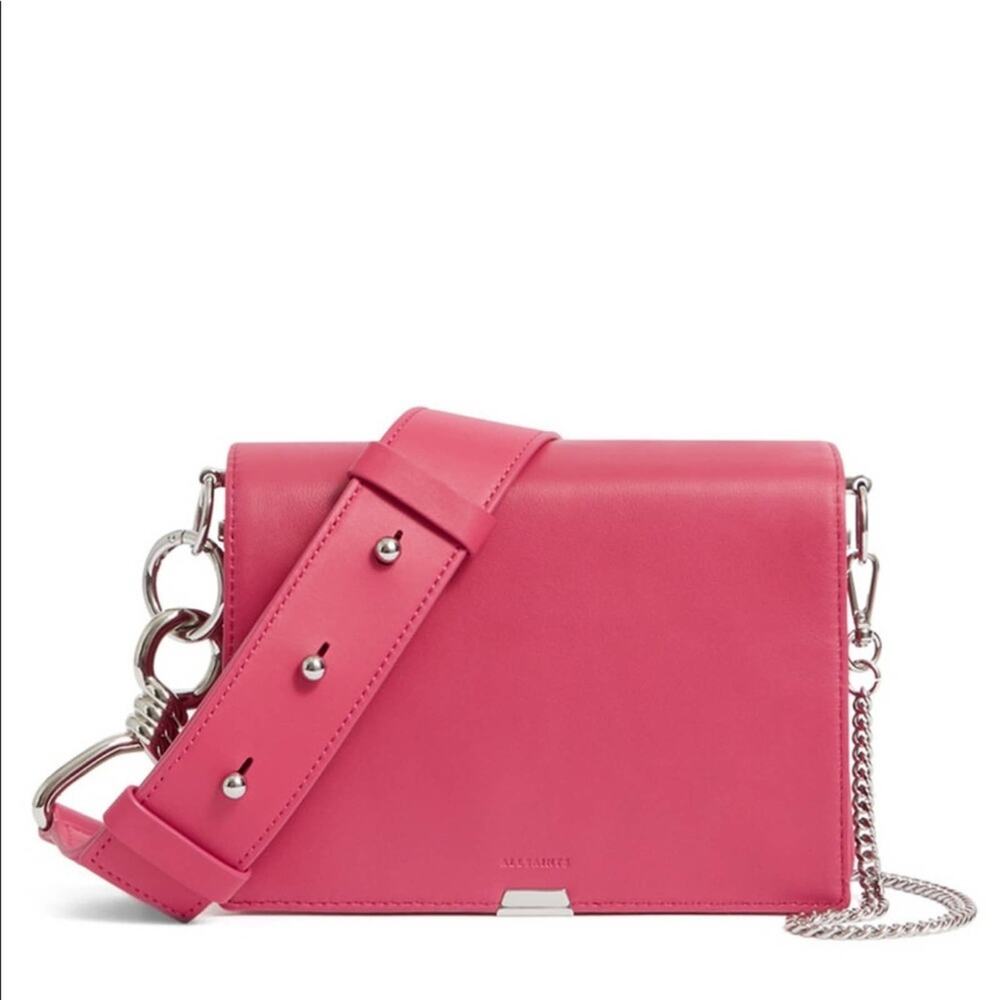 ALL SAINTS NWT Fuchsia Pink Captain Flap Shoulder Bag